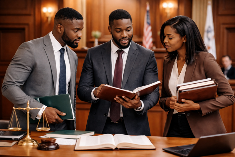 Black legal professional in a law office meeting